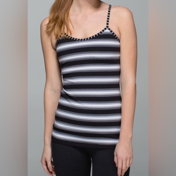 Lululemon Womens 4 Black/White Stripe Power Y Tank Athletic Activewear Comfy - Picture 1 of 16